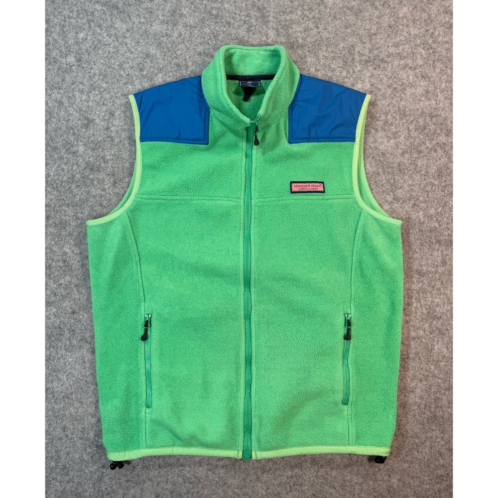 Vineyard Vines Mens Green Blue Full‎ Zip Fleece Vest Jacket Size M